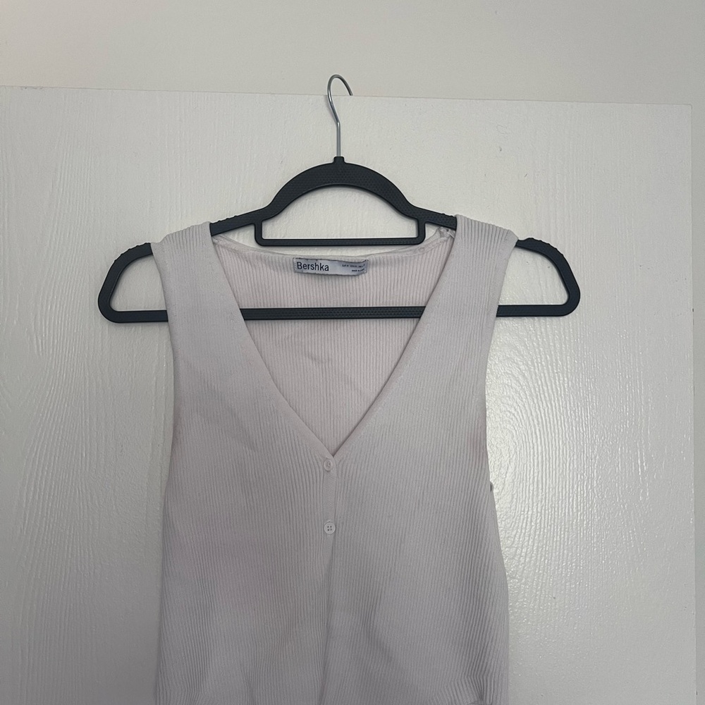 Bershka Cream Ribbed Sleeveless Tank Top